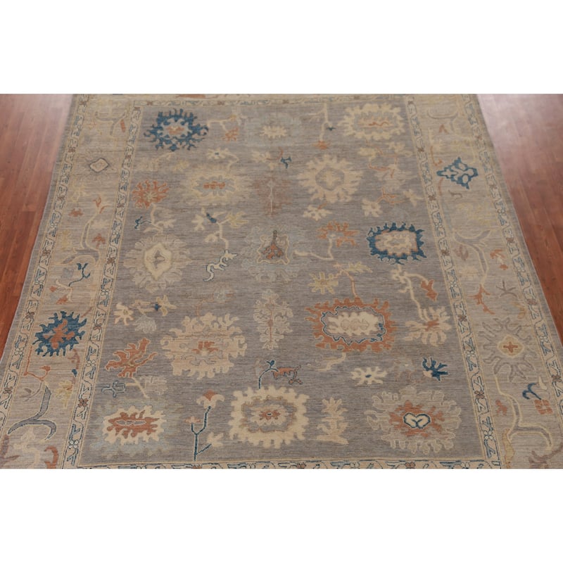 Hand Knotted Oriental 100% Wool Carpet Transitional All-Over Greys & Charcoal Oushak Area Rug - 11' 10'' X 9' 4''