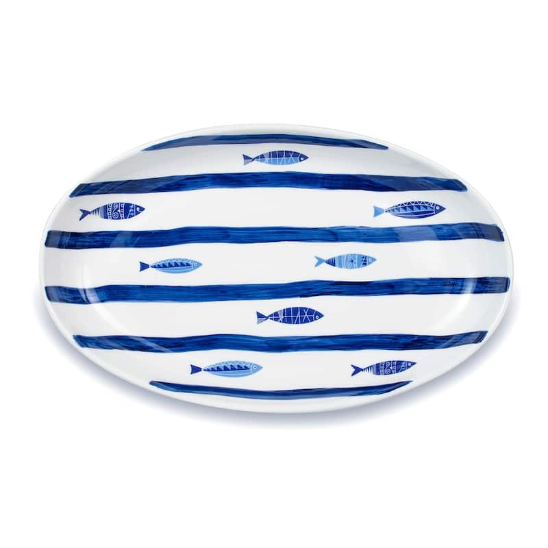 Euro Ceramica Mediterranean Sea Fish 15'' Oval Serving Bowl