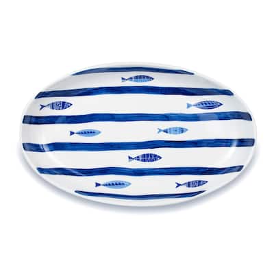 Euro Ceramica Mediterranean Sea Fish 15'' Oval Serving Bowl