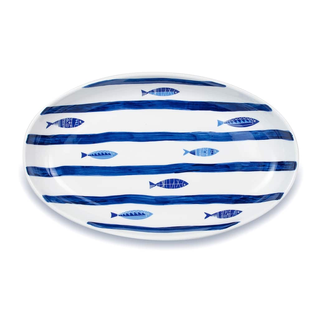 Euro Ceramica Mediterranean Sea Fish 15'' Oval Serving Bowl