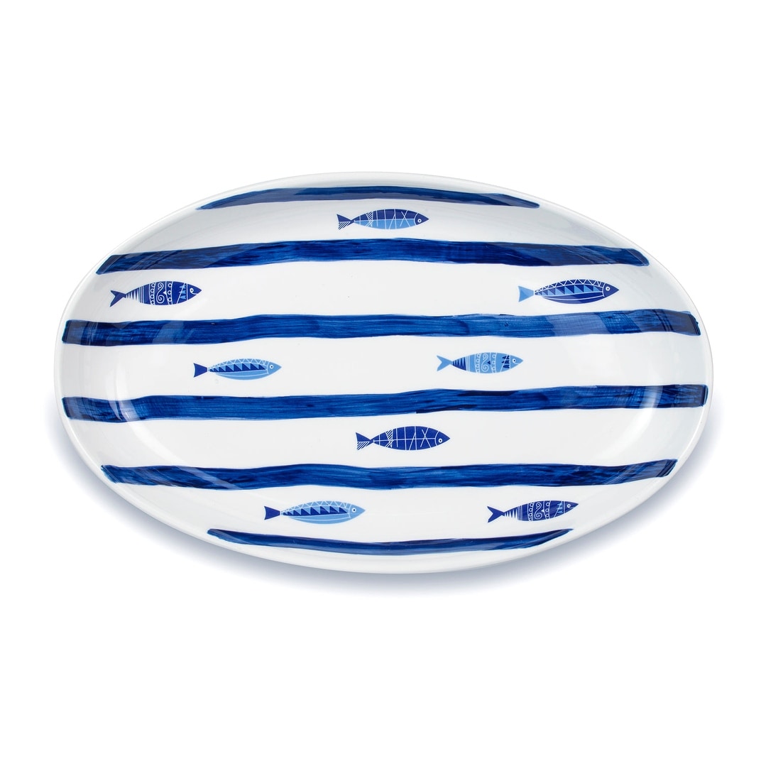 Euro Ceramica Mediterranean Sea Fish 15'' Oval Serving Bowl
