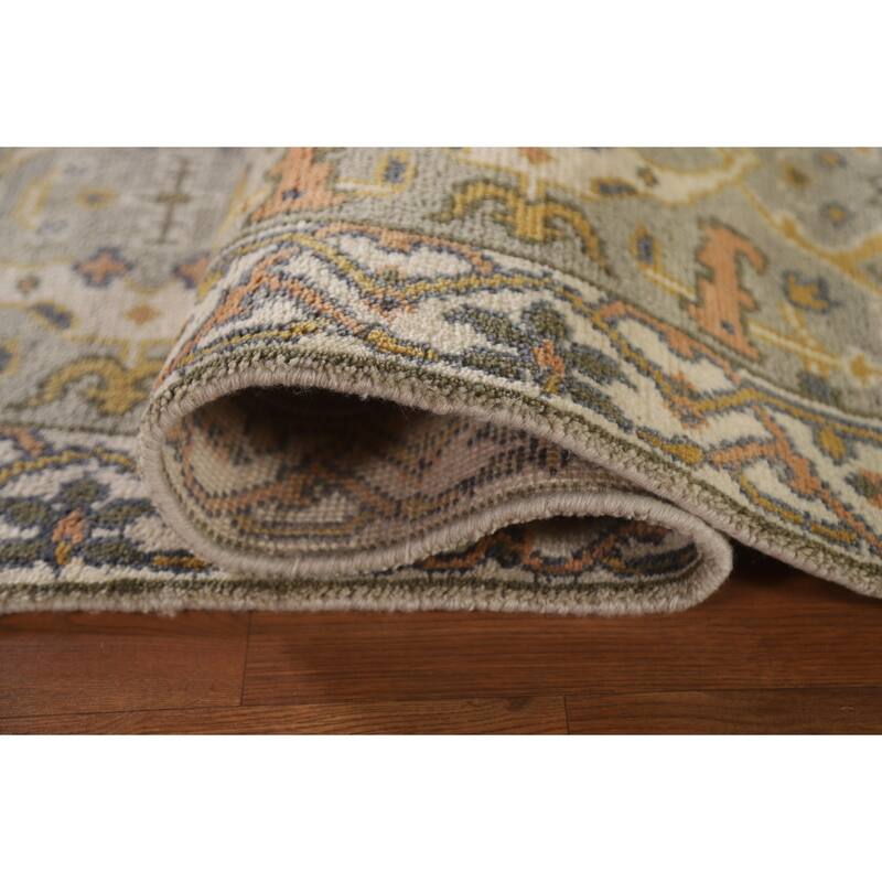 Green Floral Oushak Oriental Runner Rug Handmade Wool Carpet - 2'7"x 9'11"