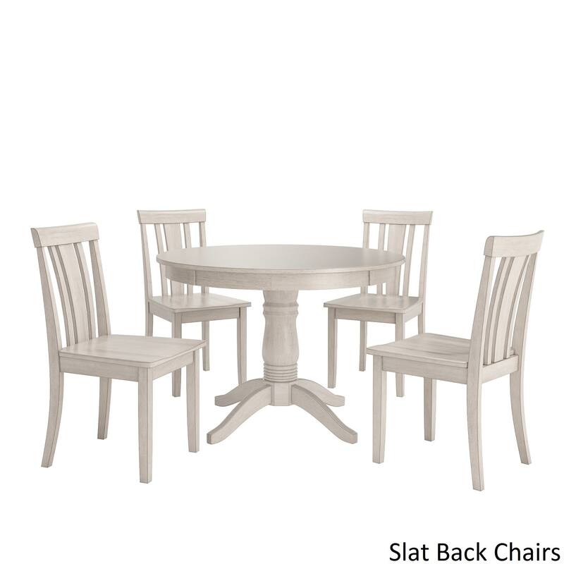 Wilmington II Round Pedestal Base Antique White 5-Piece Dining Set by iNSPIRE Q Classic - Slat Back