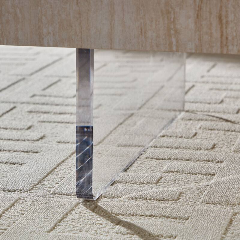 Square Faux Travertine Pattern Coffee Table for Living Room,Modern Design Coffee Table with Acrylic Legs for Office,Apartment