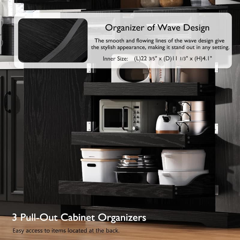 71" Tall Kitchen Pantry Cabinet with 3 Pull-Out Organizers, Freestanding Cupboard With Adjustable Shelves, Versatile Storage