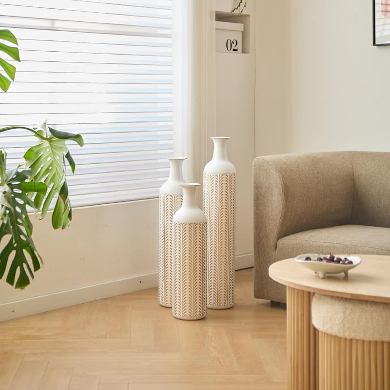 Floor Metal Vase Modern Style White Metal Vase 3-Piece Set Gorgeous Home Decoration Large Glazed Metal Vase