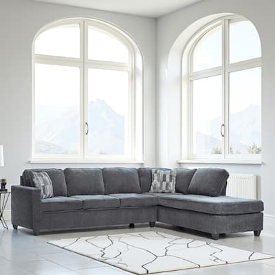 Two Piece Sectional Sofa, Reversible Chaise, Gray Chenille Upholstery