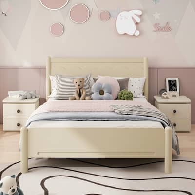 Wood Platform Bed Frame with Headboard and Wooden Slat Support