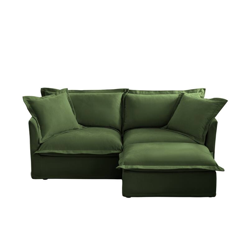 Modern 2 Seater Upholstered Sofa with 1 Ottoman and 2 Pillows