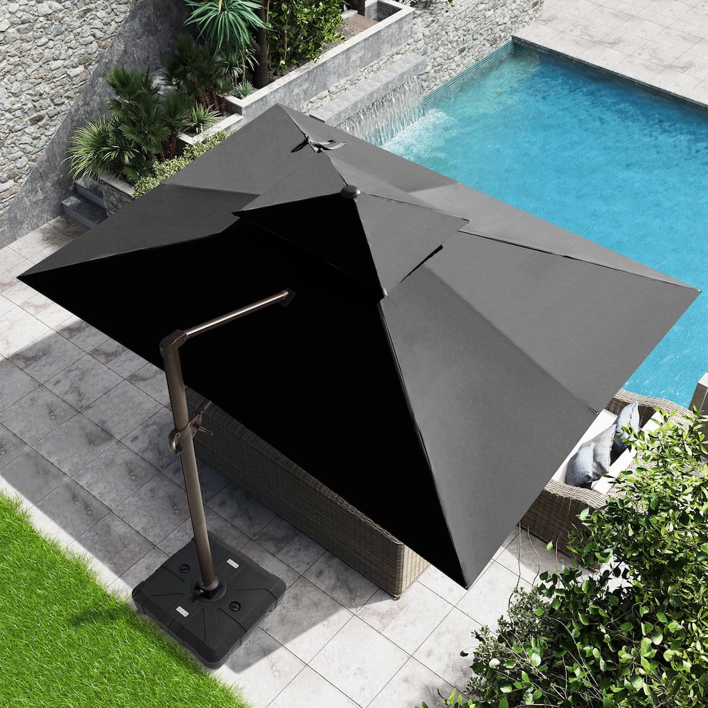 10X12.5 FT Outdoor Dual Top Patio Offset Umbrella 360 degrees Rotation with Base