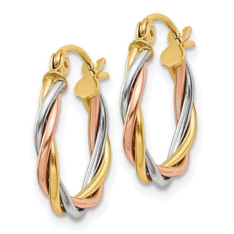 Curata 14k Tri Color Gold Triple Wire Hoop Earrings (8mm x 14mm)