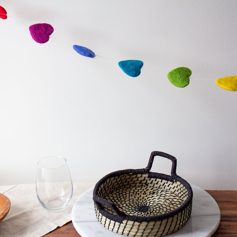 The Curated Nomad Thrift Handmade Felted Wool String of Hearts Hanging Garland