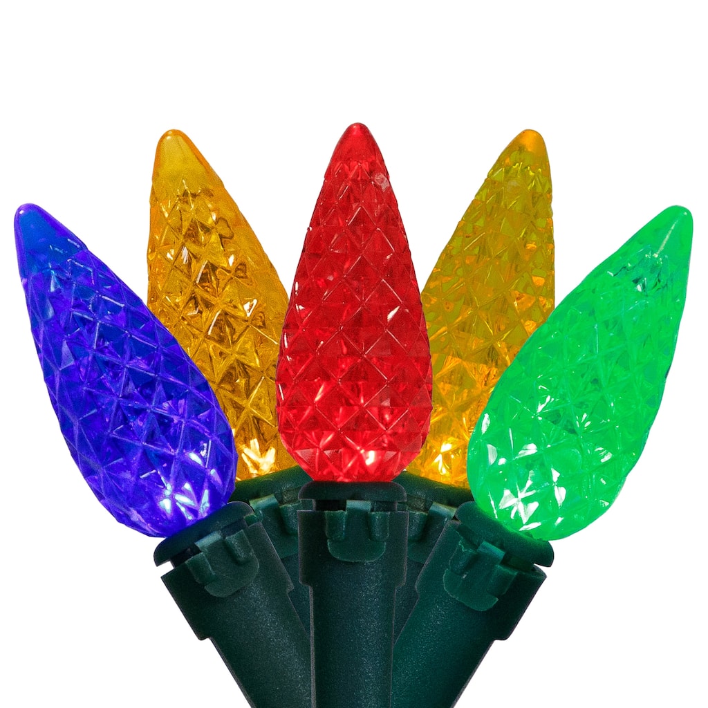 LED C6 Faceted Christmas Lights - Multicolor - 15.75’ Green Wire - 50ct