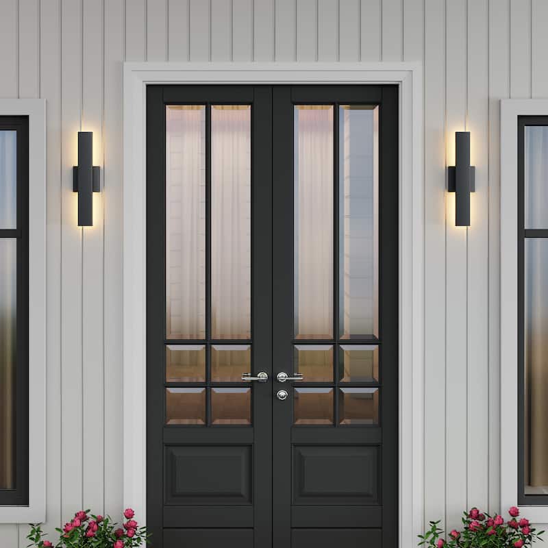 2-Pack Outdoor LED Wall Sconce Light Fixture - Small - Black