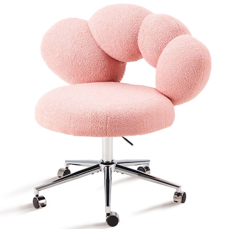 Boucle Upholstered Vanity Chair With Wheel