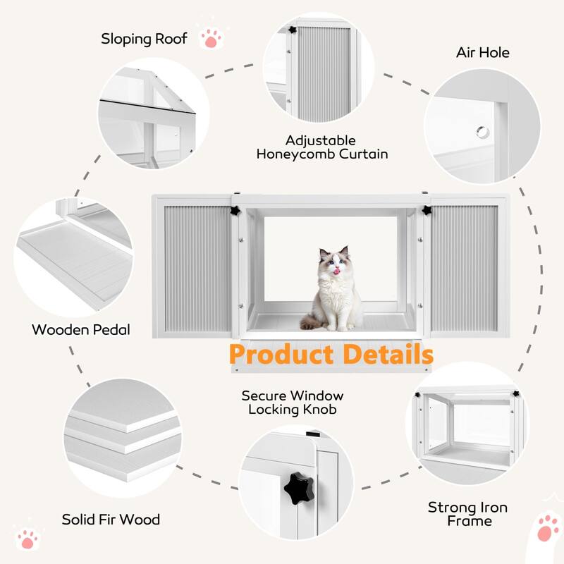 VEIKOUS Cat Window Perch & Catio Outdoor Enclosure, Adjustable Cat Window Box with Plexiglass