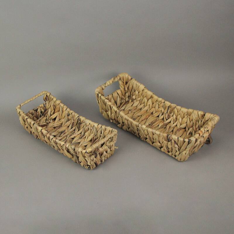 Natural Wicker Woven Basket Display Trays Home Storage (Set Of 2) - 4.25 X 14.5 X 6 inches