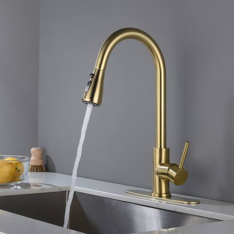 Pull Out Sprayer Kitchen Faucet with Brushed Gold - 9.2*9*16.5
