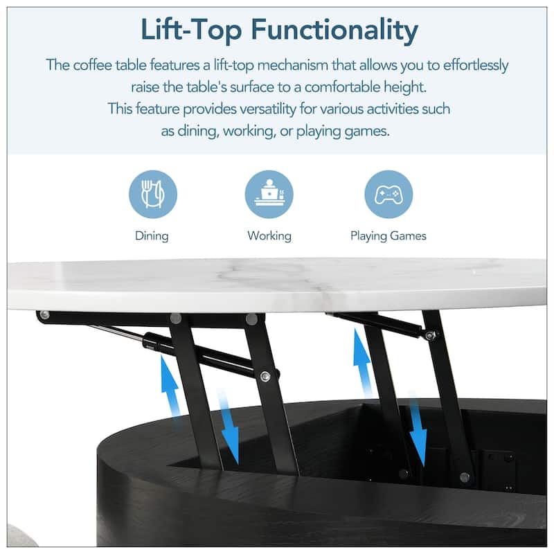 Modern Round Lift-Top Coffee Table with Storage