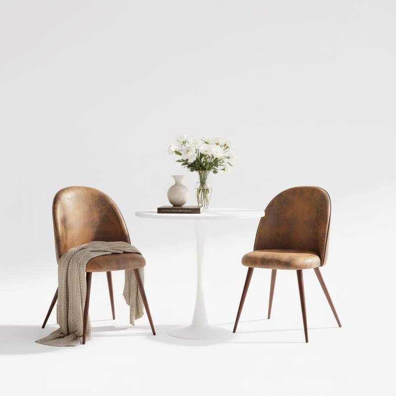 Homy Casa Modern 3-Piece Dining Set with White Round Tulip Table and Upholstered Chairs - White - Brown