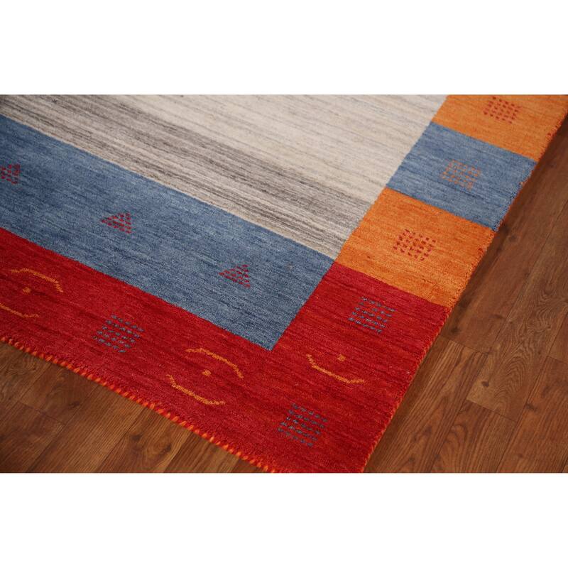 Beige Gabbeh Indian Area Rug Hand-Knotted Oriental Beige Wool Carpet - 6'1" x 7'11"