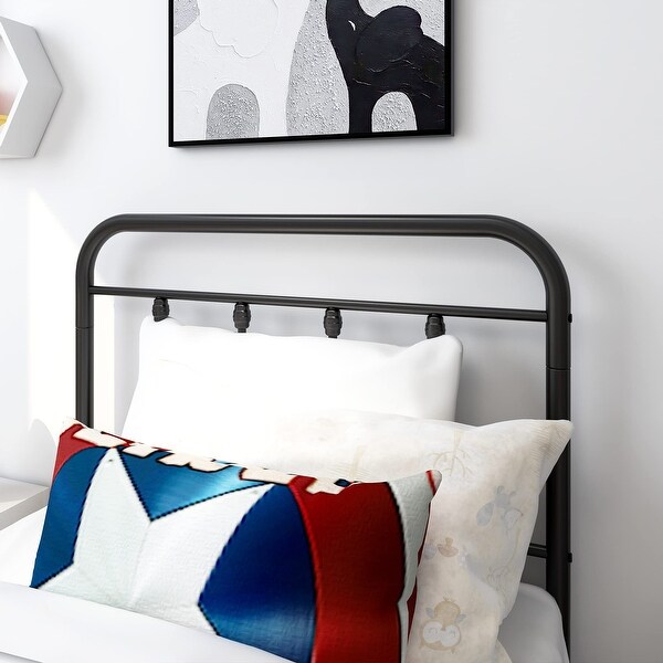 Metal Twin Bed Frame with Vintage Headboard and Footboard