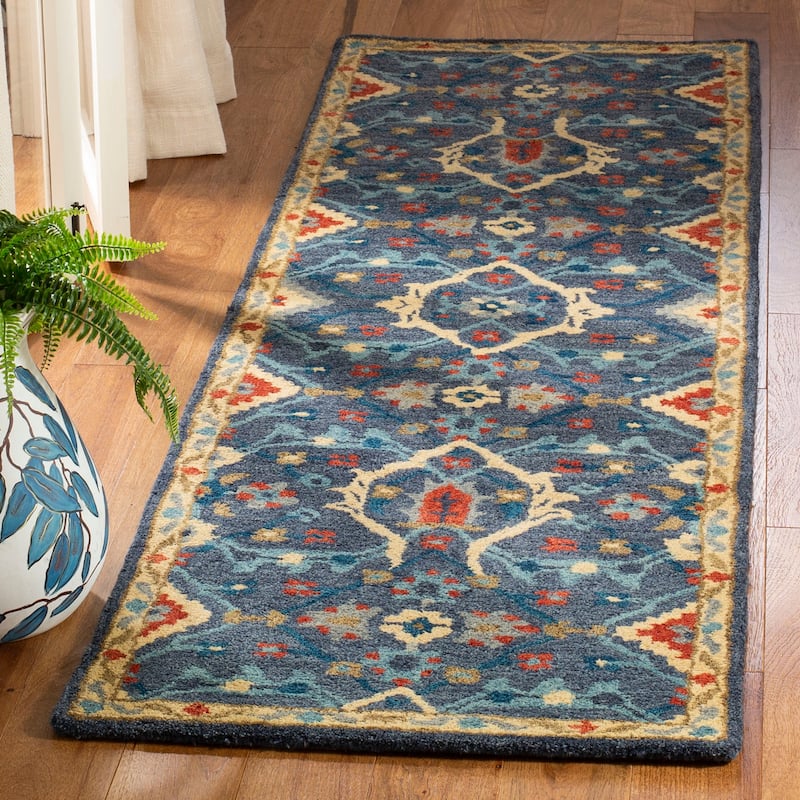SAFAVIEH Handmade Heritage Knot Traditional Oriental Wool Rug - 2'3" x 8' Runner - Navy/Multi