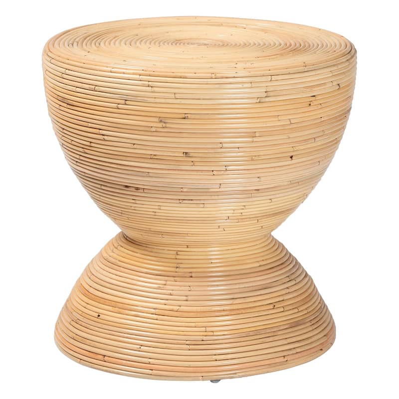 Tokyo Laminated Natural Rattan Side Table - Hourglass Table with Sculptural Design, Boho Chic Style for Living Room - Natural Brown