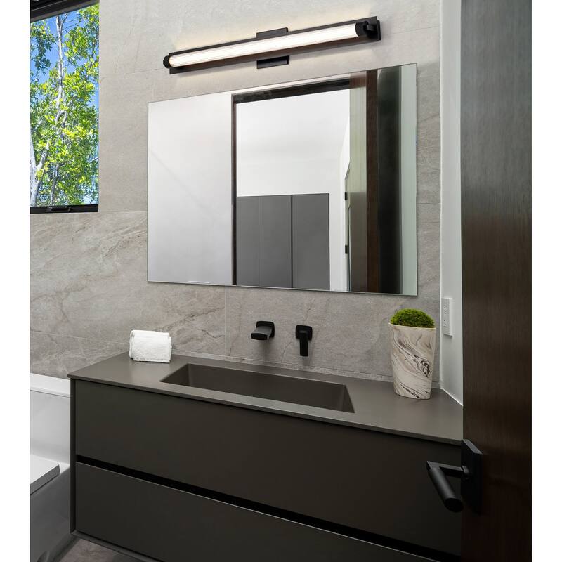 Larissa 32 Inch LED Vanity 3000K CCT Black Finish Opaque Glass