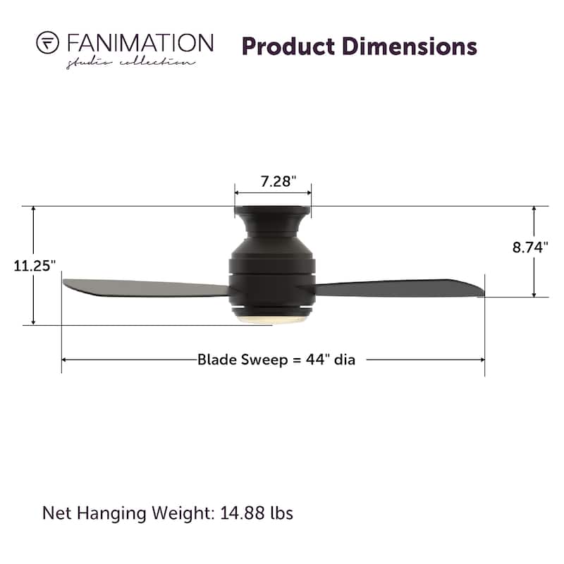 Fanimation Studio Collection Level 44 inch Aged Bronze Ceiling Fan with LED Light and Wall Control