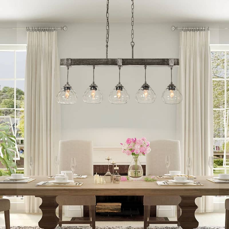 5 - Light Farmhouse Black Linear Glass Kitchen Island Pendant Light - 5 Light