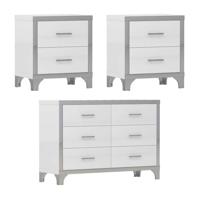 Elegant 3-Piece Mirror Decoration Bedroom Set with Dresser and 2 Nightstands