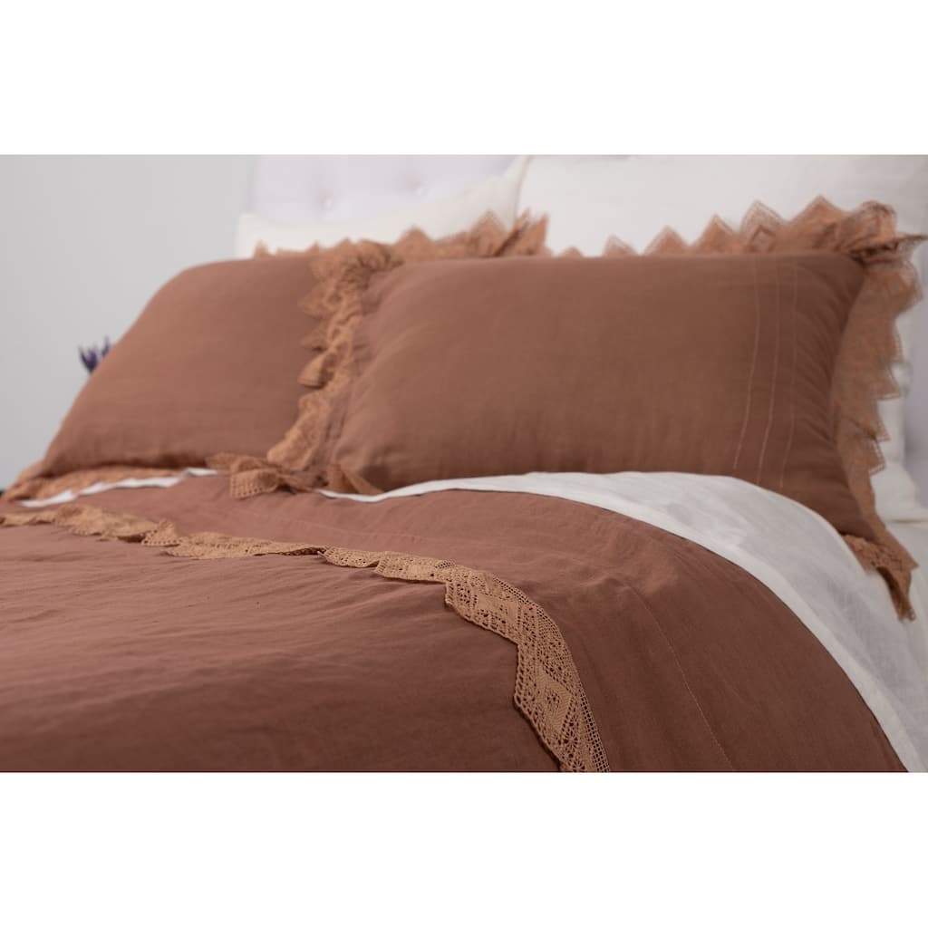 Camilla Lace Linen Duvet Cover, Camel, King