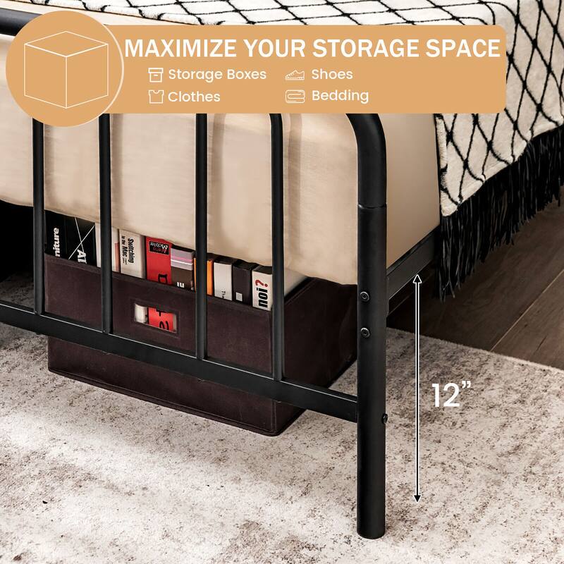 Stylish Metal Bed Frame Platform Bed Base w/ Headboard & Footboard