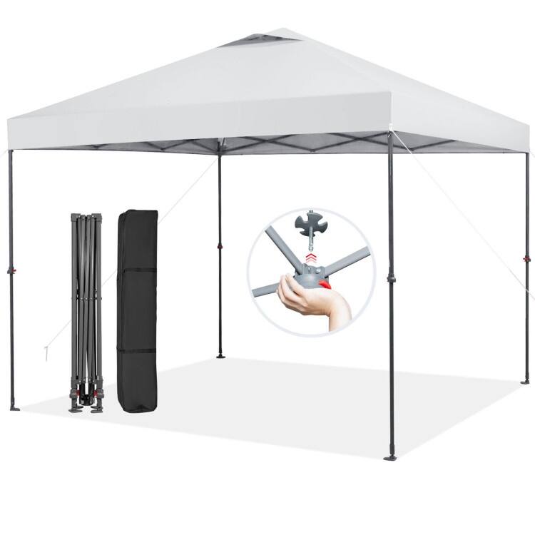 10 x 10 Feet Foldable Outdoor Instant Pop-up Canopy with Carry Bag - 10 x 10 x 6.3-9.4 ft - White