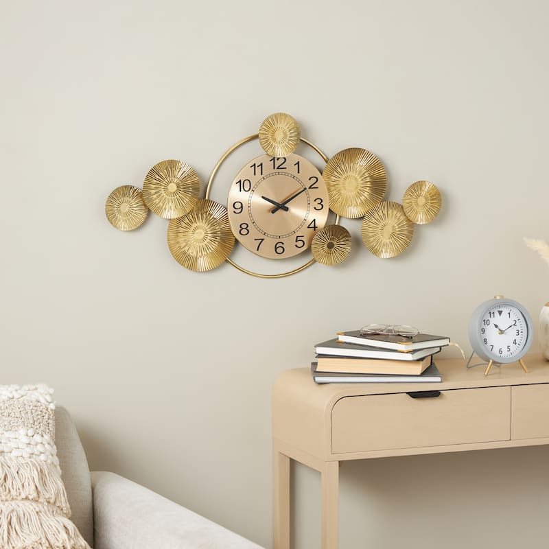 Stainless Steel Metal Decorative Wall Clock with Black Accents and Overlapping Discs - Gold - Roche River Decor