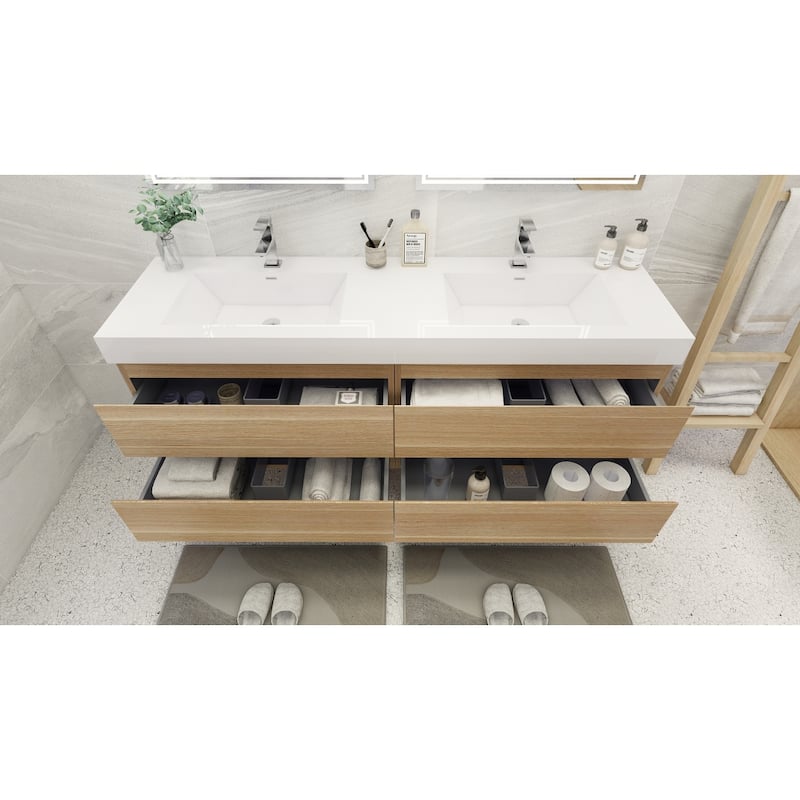 Baillie 84'' Wall-Mounted Vanity with Double Reinforced Acrylic Sink