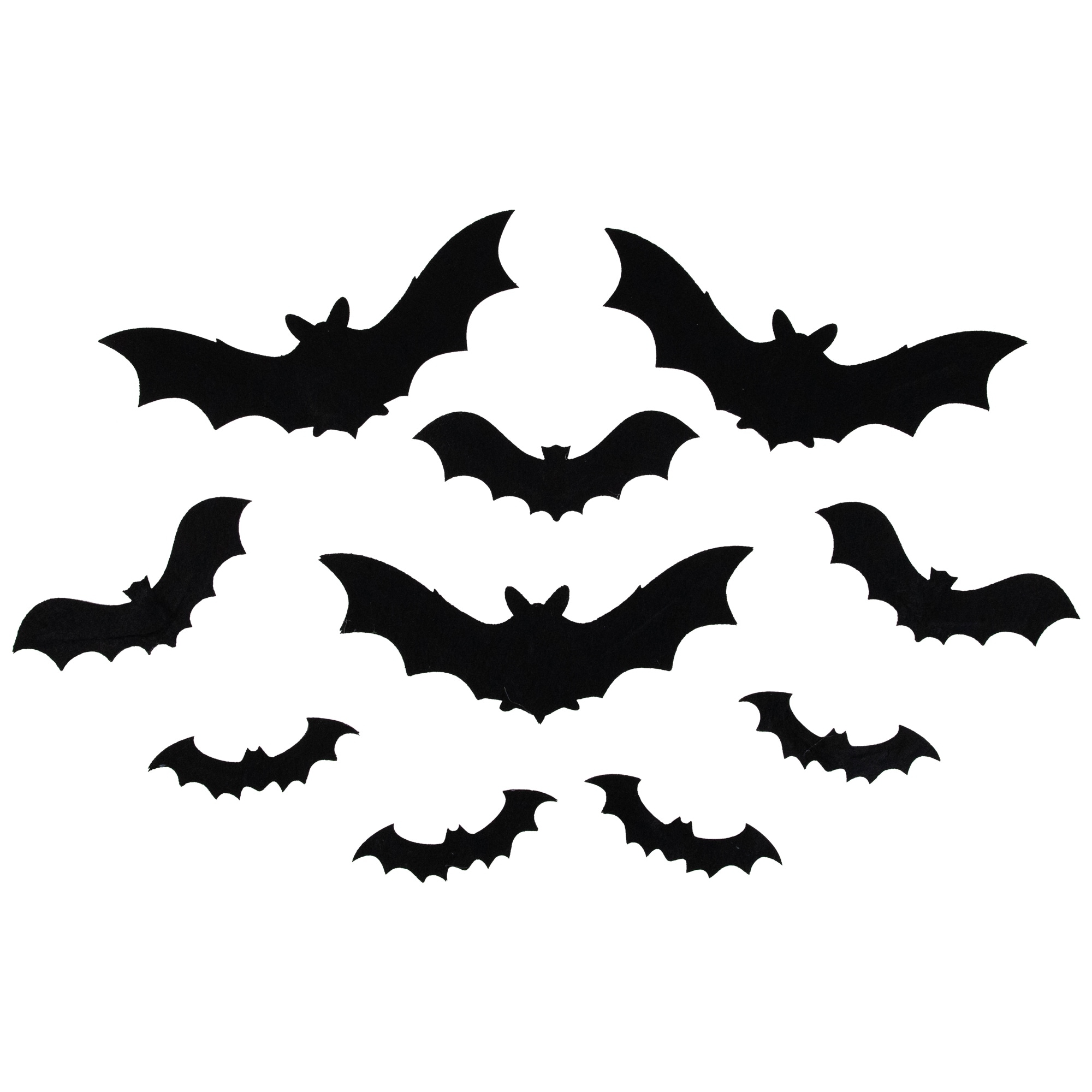 Set of 10 Black Halloween Posable Felt Bats