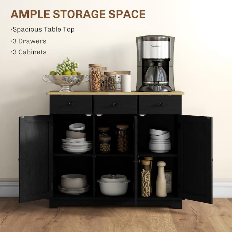 Modern Storage Cabinet with Solid Wood Countertop, 3 Drawers and Adjustable Shelf