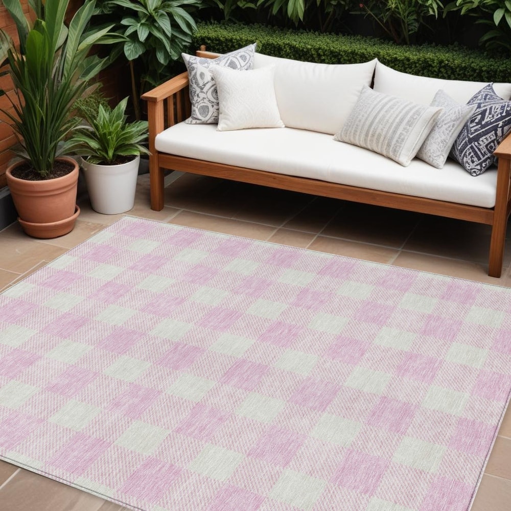 HomeRoots Plaid Transitional Rectangle Outdoor Rug