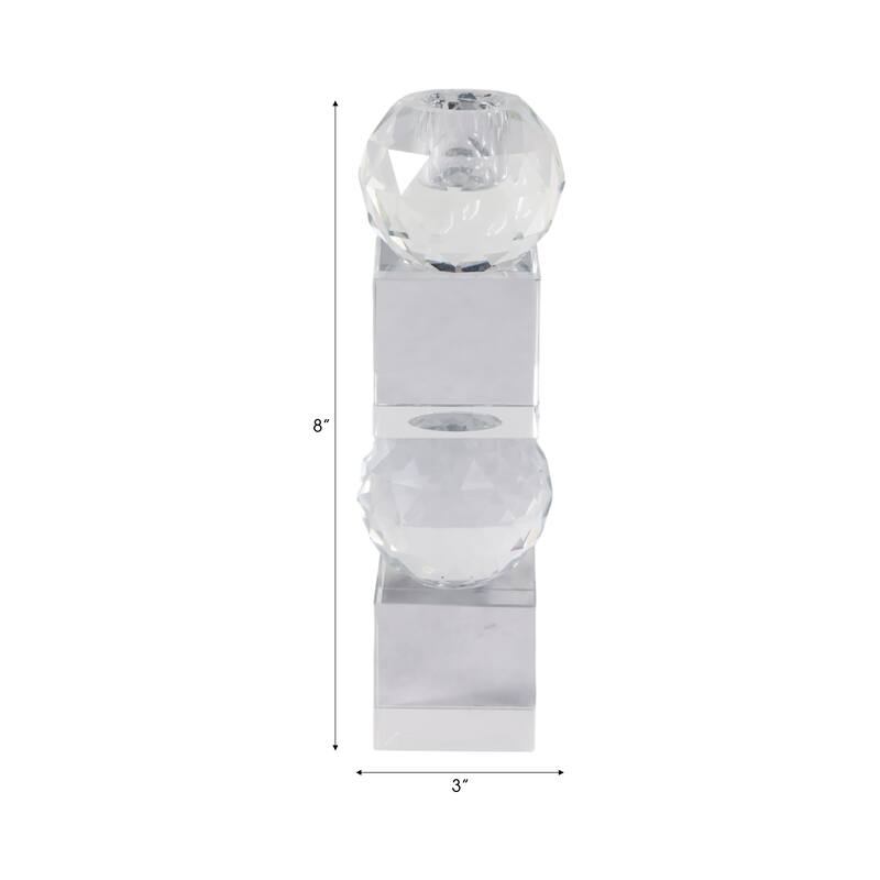 Crystal Glass Pillar and Taper Candle Holder Faceted Modern Design