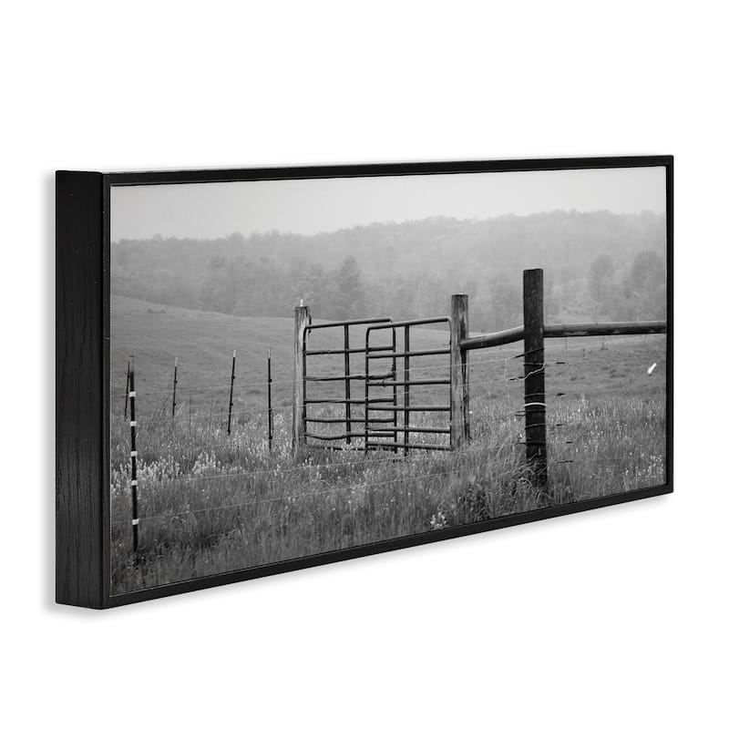 Stupell Countryside Farmland Front Gate Black White Landscape Photography Framed Wall Art - Grey