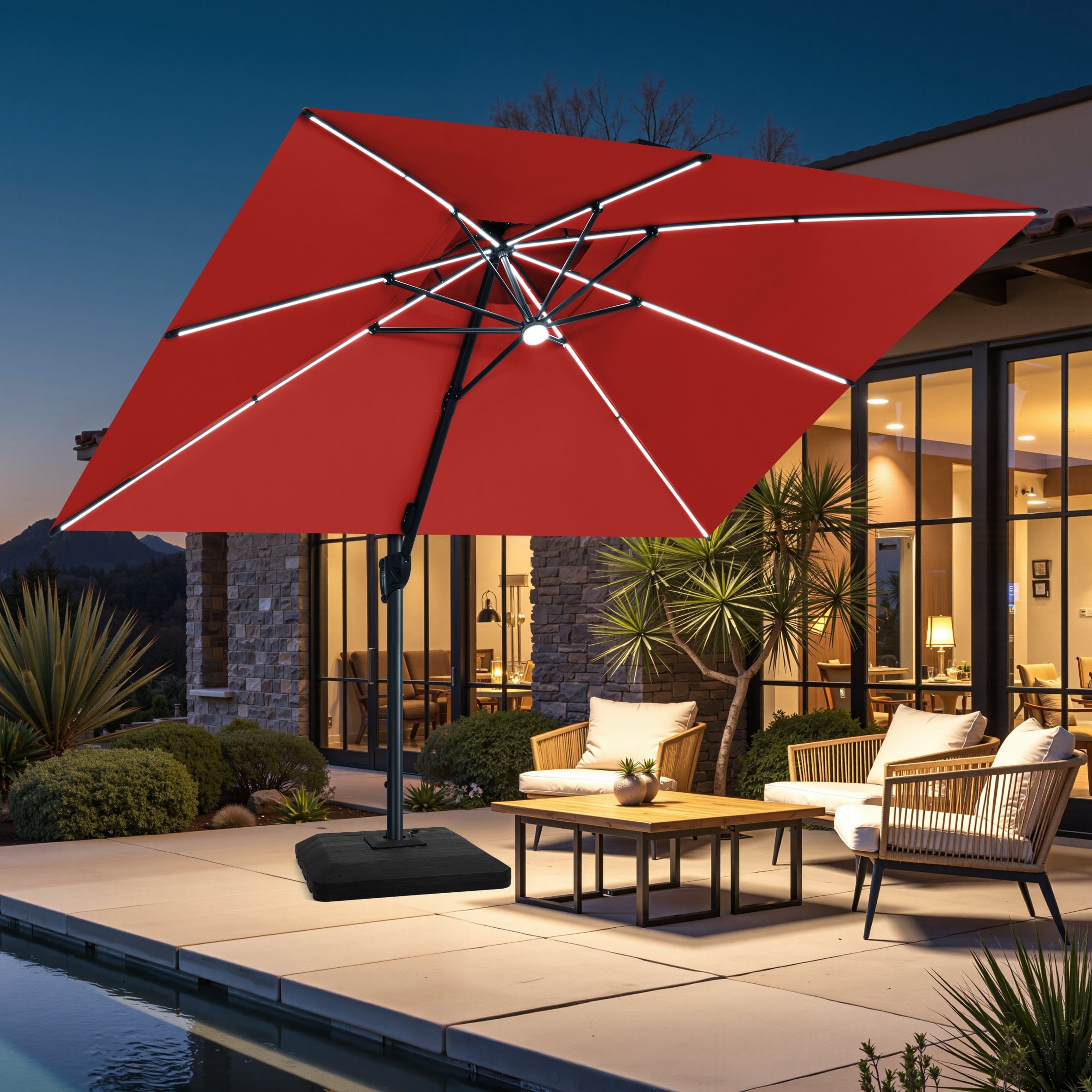 13 x 10 FT Solar Powered LED Light Patio Cantilever Umbrella Aluminum Pole  with Base - On Sale - Overstock - 43772332