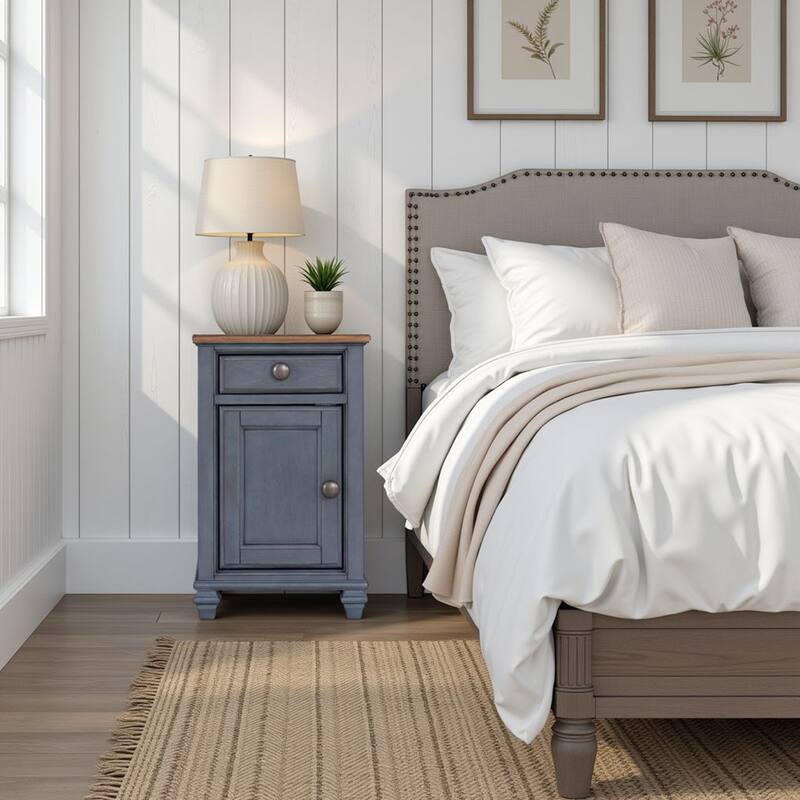 Bridgevine Home Americana 14 inch Chairside Table, No Assembly Required, Corduroy Blue Finish - Corduroy Blue - Wood