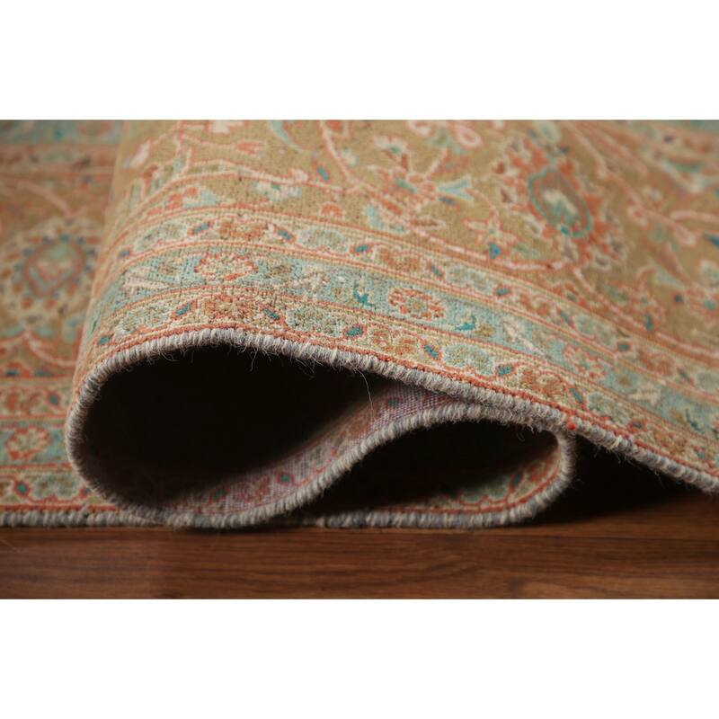 Hand Knotted Oriental 100% Wool Carpet Traditional Floral Oranges & Rust Mashad Area Rug - 13' 3'' X 9' 4''