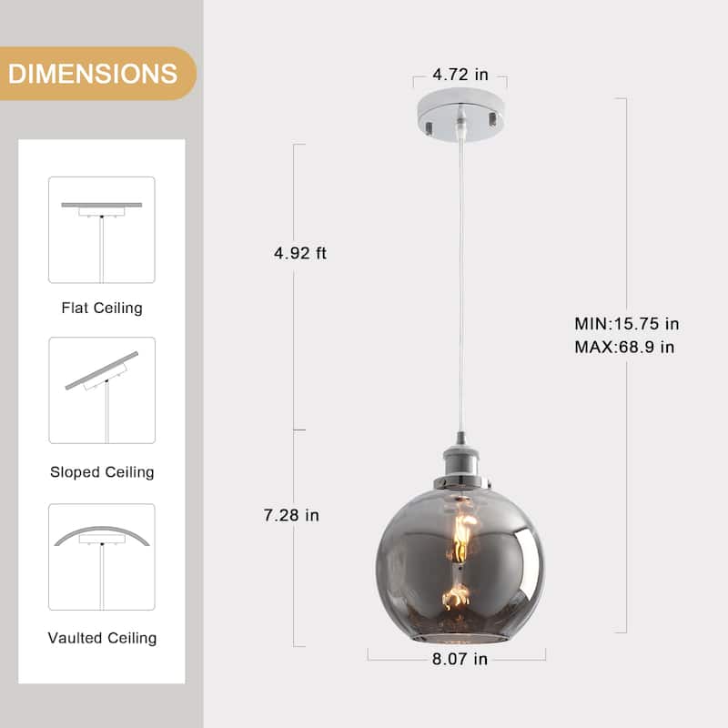 1-Light Metal Hanging Pendant Light with Glass Shade for Kitchen Island