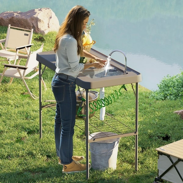 collapsible fish cleaning table GYMAX with Sink, Folding Fish Cleaning Station with Adjustable Spray Cleaner, Foldable & Rotatable Faucet, Portable Fillet Table for Outdoor Camping, Fishing, Picnic : Sports & Outdoors But It Is Also Easy To Clean Whether Its Stained Or Muddy Goplus 40" Folding Fish Cleaning