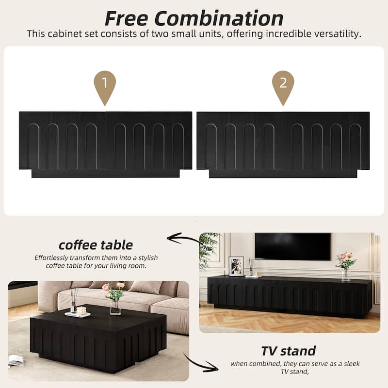 Tv Stand & Coffee Table With Drawers,Set Of 2,Media Console With Arched Design For Tvs Up To 80"