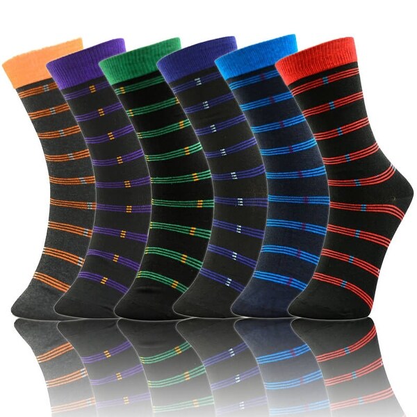Men's 6 Pairs Stripes Colorful Patterned Dress Socks (Size 10-13)