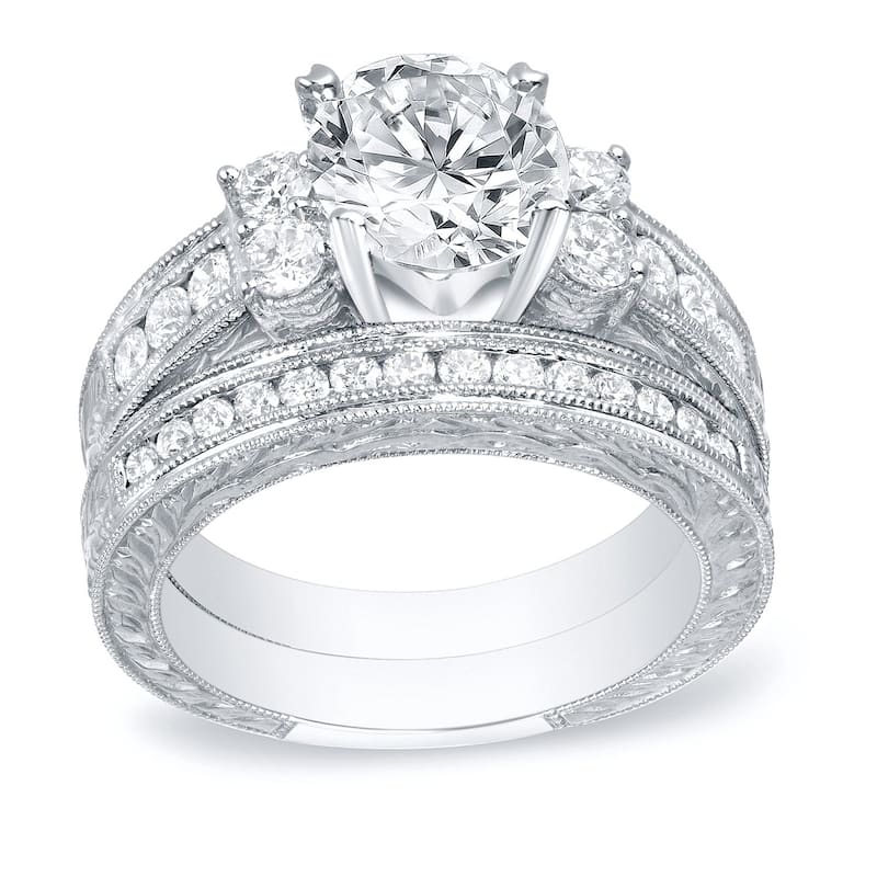 Auriya 14k Gold 2ctw Vintage Diamond Engagement Ring Set - White - 4